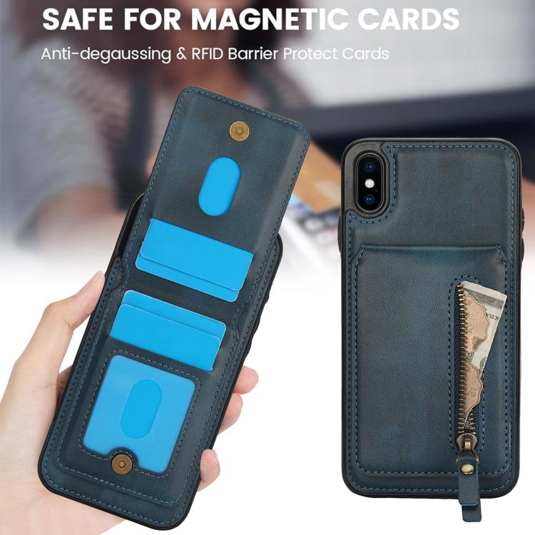 For iPhone XR Zipper Wallet Split MagSafe Leather Back Phone Case
