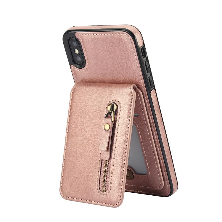 For iPhone XR Zipper Wallet Split MagSafe Leather Back Phone Case
