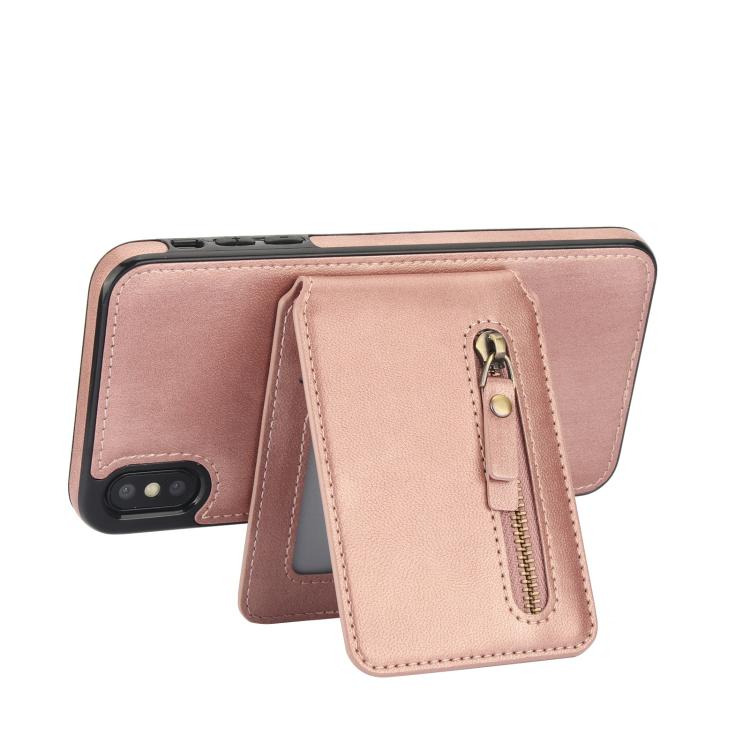 For iPhone XR Zipper Wallet Split MagSafe Leather Back Phone Case