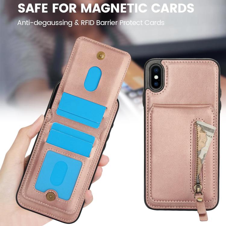For iPhone XR Zipper Wallet Split MagSafe Leather Back Phone Case