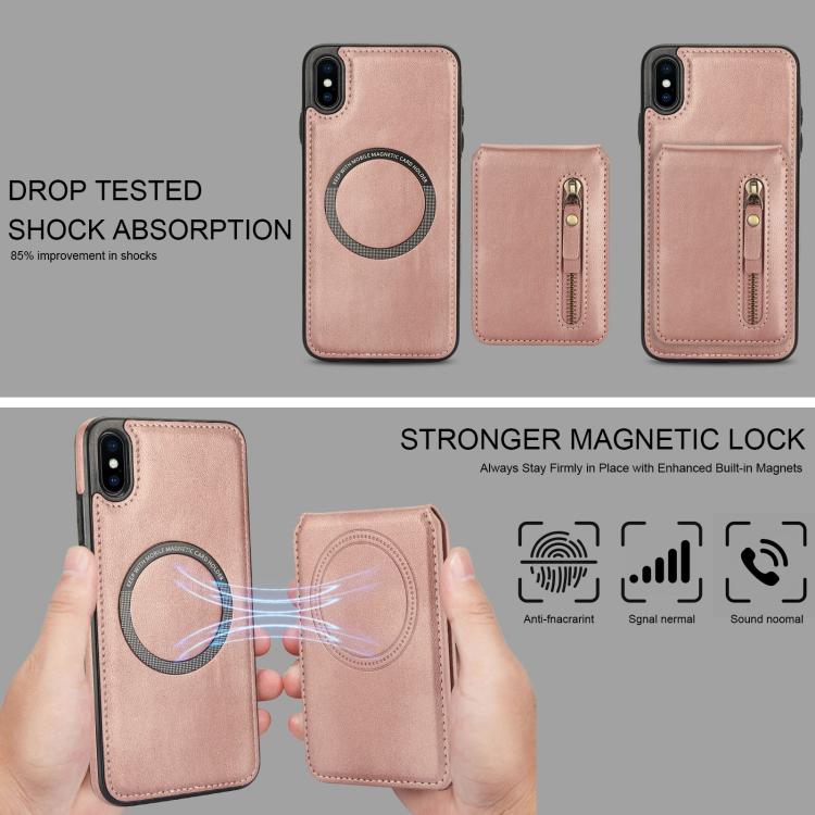 For iPhone XR Zipper Wallet Split MagSafe Leather Back Phone Case