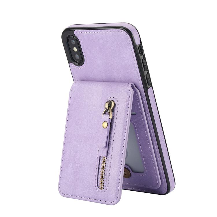For iPhone XR Zipper Wallet Split MagSafe Leather Back Phone Case