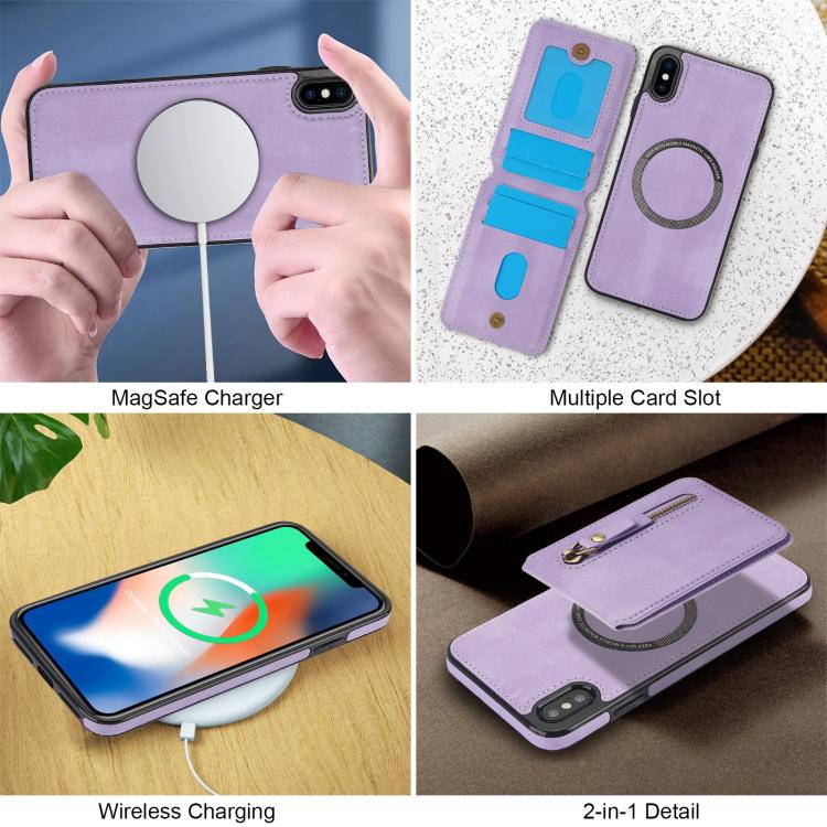 For iPhone XR Zipper Wallet Split MagSafe Leather Back Phone Case