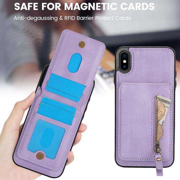 For iPhone XR Zipper Wallet Split MagSafe Leather Back Phone Case