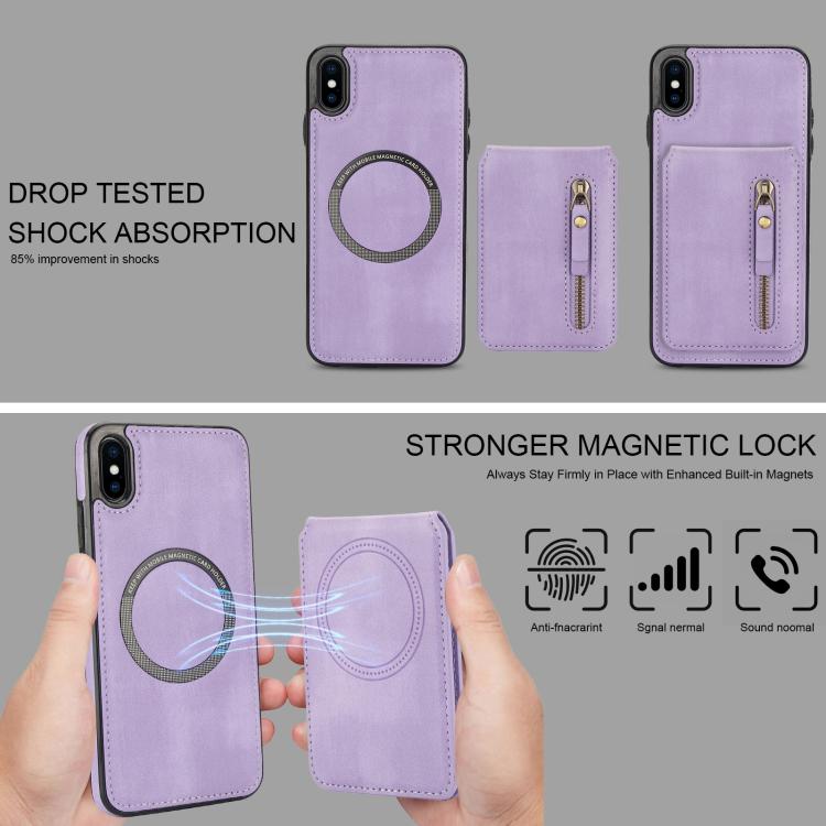For iPhone XR Zipper Wallet Split MagSafe Leather Back Phone Case