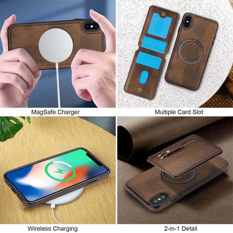 For iPhone XR Zipper Wallet Split MagSafe Leather Back Phone Case
