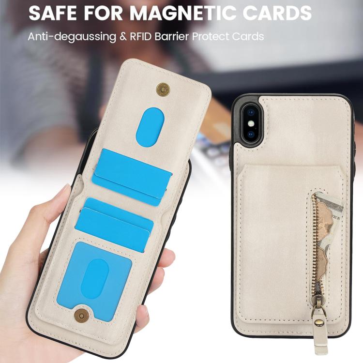 For iPhone XS Max Zipper Wallet Split MagSafe Leather Back Phone Case