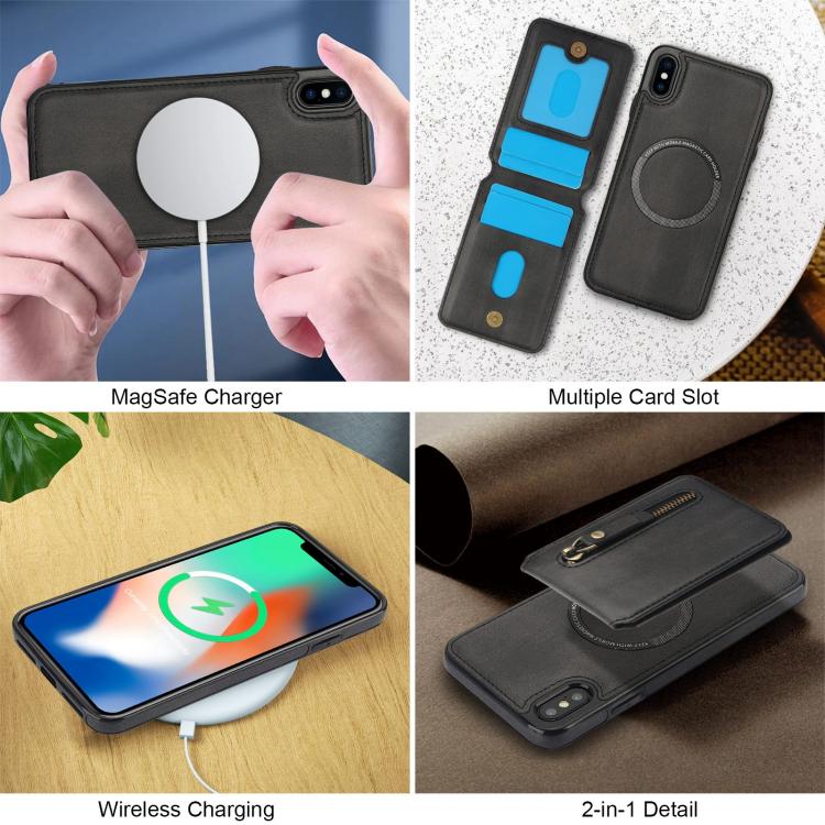 For iPhone XS Max Zipper Wallet Split MagSafe Leather Back Phone Case