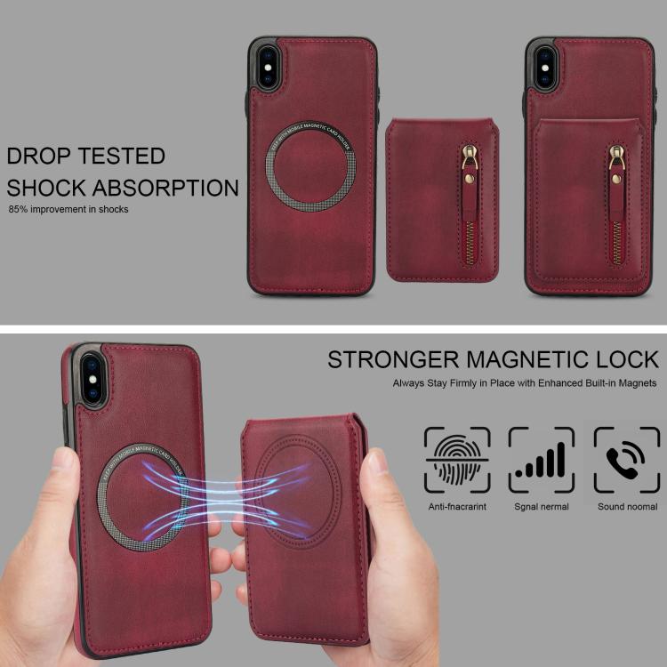 For iPhone XS Max Zipper Wallet Split MagSafe Leather Back Phone Case