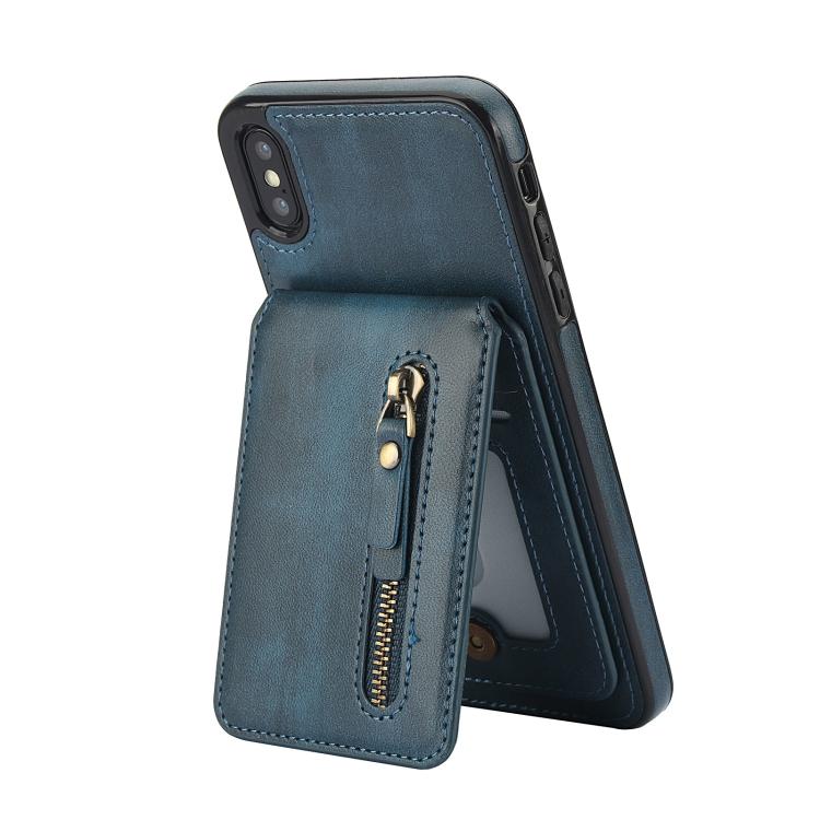 For iPhone XS Max Zipper Wallet Split MagSafe Leather Back Phone Case
