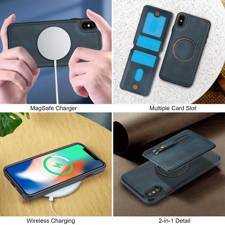For iPhone XS Max Zipper Wallet Split MagSafe Leather Back Phone Case