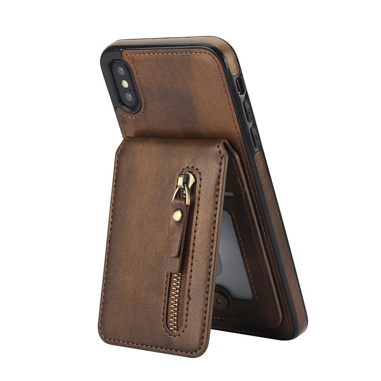 For iPhone XS Max Zipper Wallet Split MagSafe Leather Back Phone Case