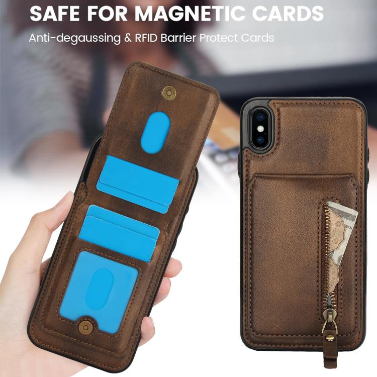 For iPhone XS Max Zipper Wallet Split MagSafe Leather Back Phone Case