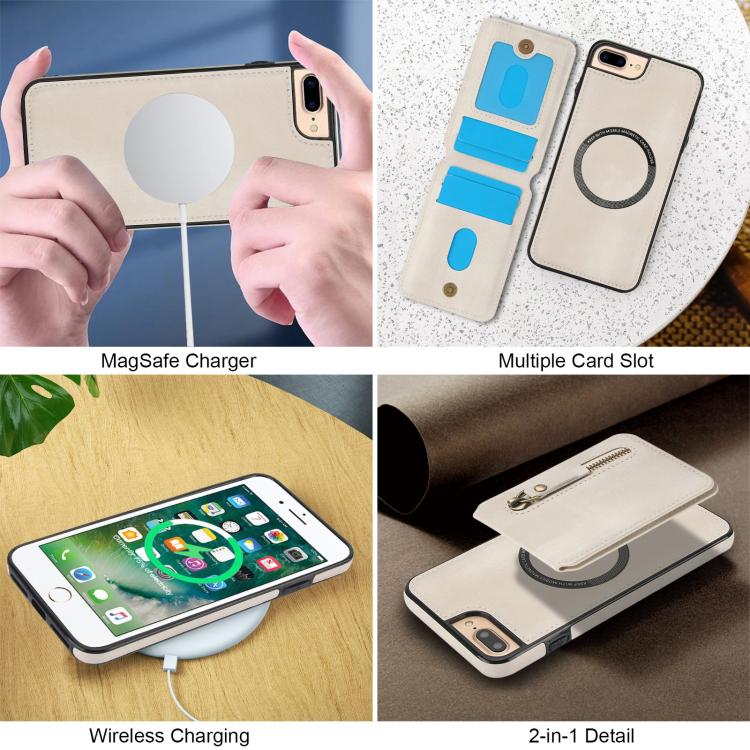 For iPhone 7 Plus / 8 Plus Zipper Wallet Split MagSafe Leather Back Phone Case