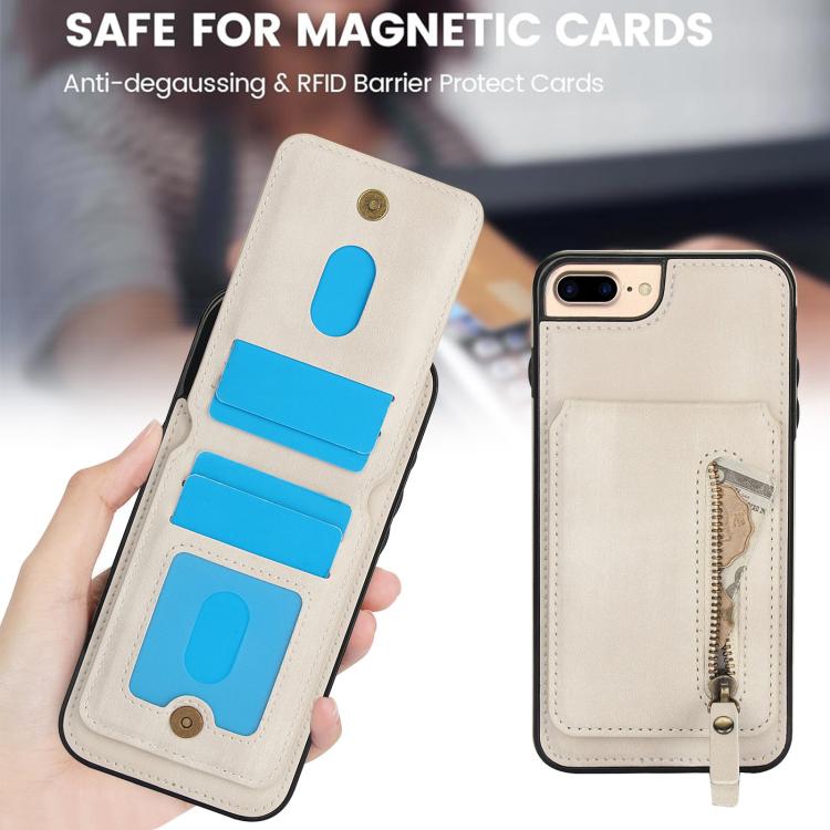 For iPhone 7 Plus / 8 Plus Zipper Wallet Split MagSafe Leather Back Phone Case