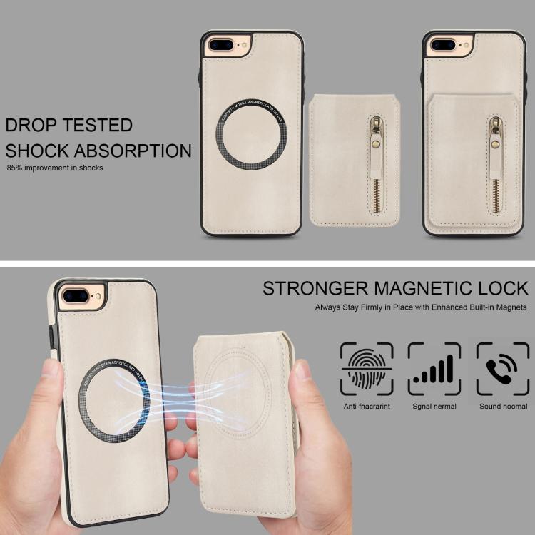 For iPhone 7 Plus / 8 Plus Zipper Wallet Split MagSafe Leather Back Phone Case