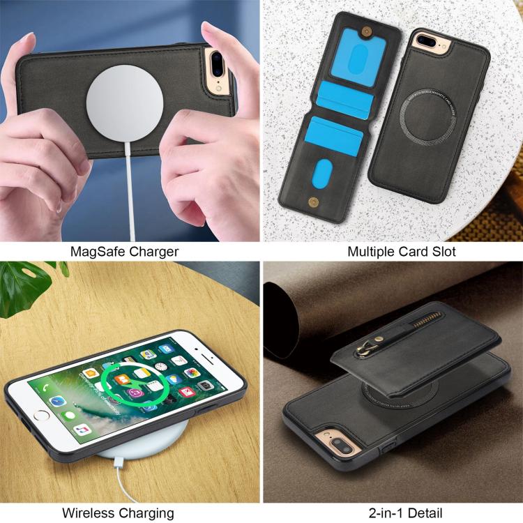 For iPhone 7 Plus / 8 Plus Zipper Wallet Split MagSafe Leather Back Phone Case