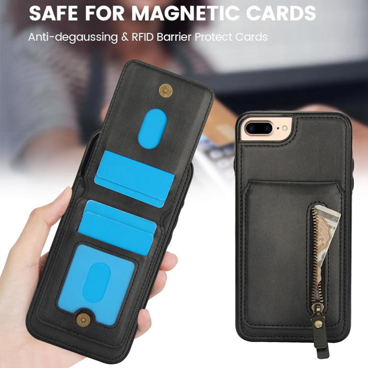 For iPhone 7 Plus / 8 Plus Zipper Wallet Split MagSafe Leather Back Phone Case