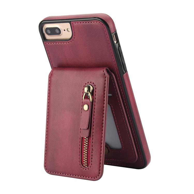 For iPhone 7 Plus / 8 Plus Zipper Wallet Split MagSafe Leather Back Phone Case
