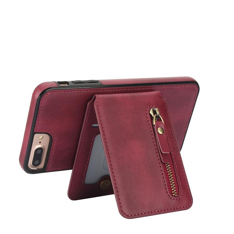 For iPhone 7 Plus / 8 Plus Zipper Wallet Split MagSafe Leather Back Phone Case