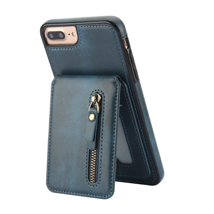 For iPhone 7 Plus / 8 Plus Zipper Wallet Split MagSafe Leather Back Phone Case