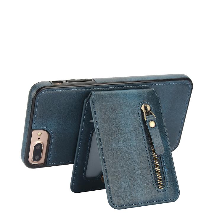 For iPhone 7 Plus / 8 Plus Zipper Wallet Split MagSafe Leather Back Phone Case