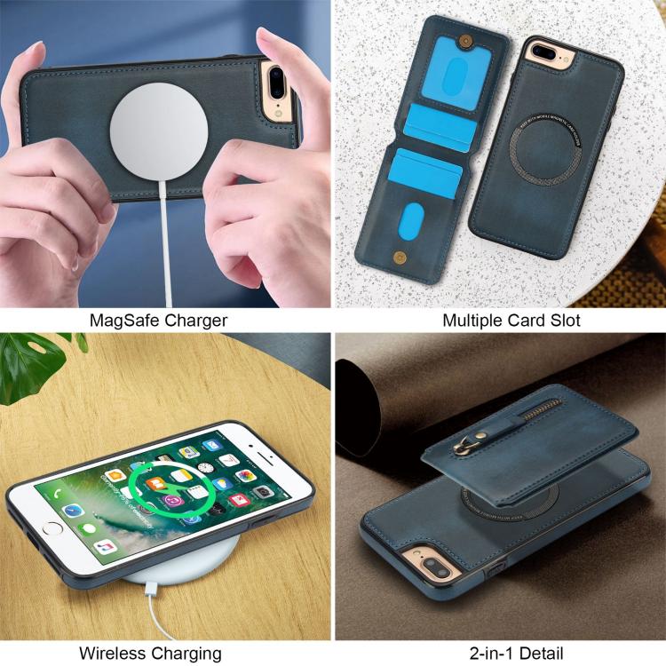For iPhone 7 Plus / 8 Plus Zipper Wallet Split MagSafe Leather Back Phone Case