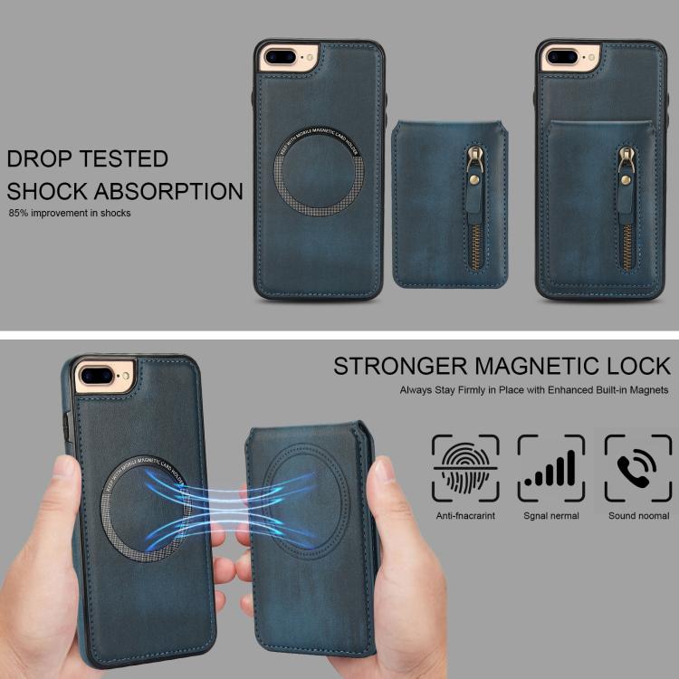 For iPhone 7 Plus / 8 Plus Zipper Wallet Split MagSafe Leather Back Phone Case