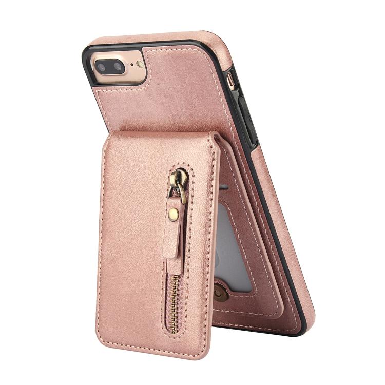 For iPhone 7 Plus / 8 Plus Zipper Wallet Split MagSafe Leather Back Phone Case