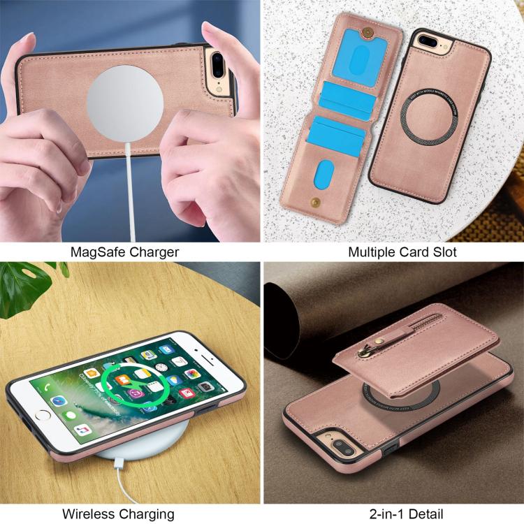 For iPhone 7 Plus / 8 Plus Zipper Wallet Split MagSafe Leather Back Phone Case