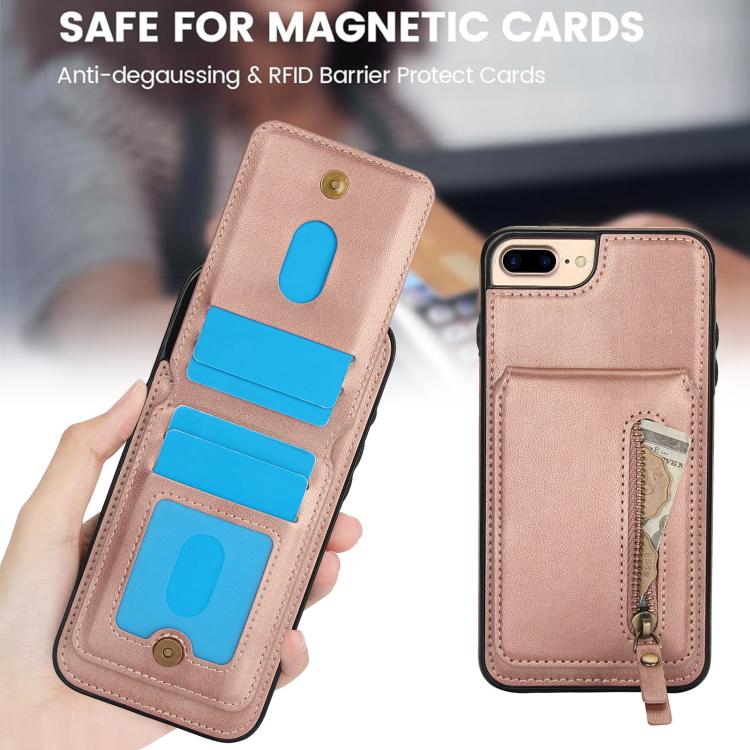 For iPhone 7 Plus / 8 Plus Zipper Wallet Split MagSafe Leather Back Phone Case