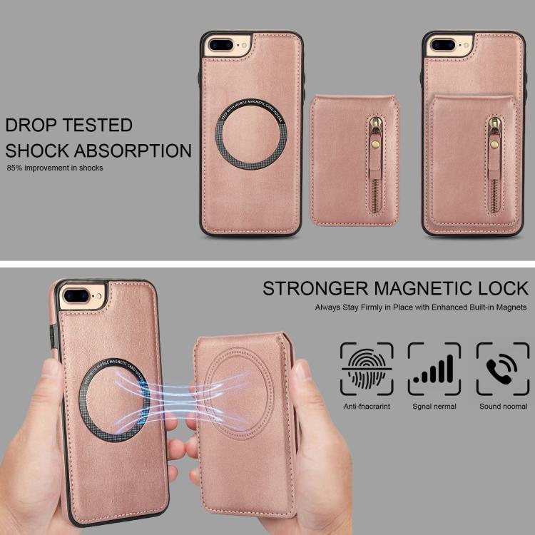 For iPhone 7 Plus / 8 Plus Zipper Wallet Split MagSafe Leather Back Phone Case