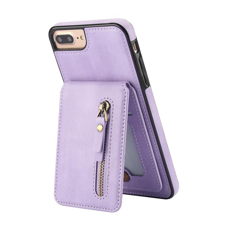 For iPhone 7 Plus / 8 Plus Zipper Wallet Split MagSafe Leather Back Phone Case