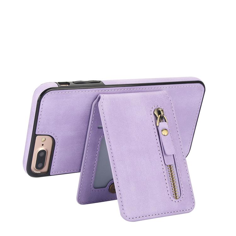 For iPhone 7 Plus / 8 Plus Zipper Wallet Split MagSafe Leather Back Phone Case