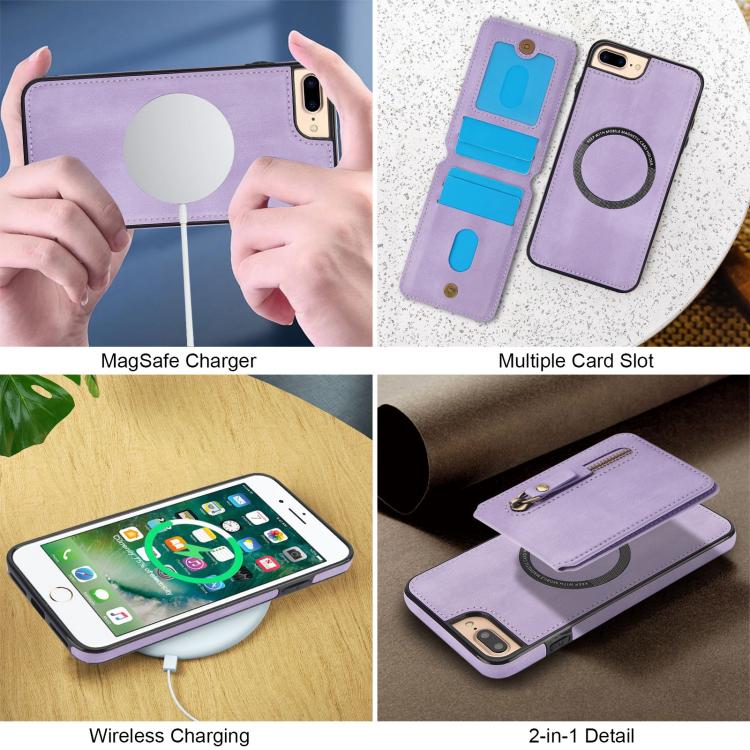 For iPhone 7 Plus / 8 Plus Zipper Wallet Split MagSafe Leather Back Phone Case
