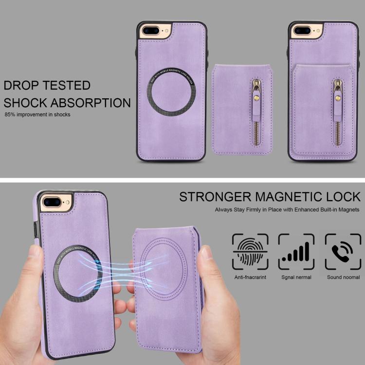 For iPhone 7 Plus / 8 Plus Zipper Wallet Split MagSafe Leather Back Phone Case