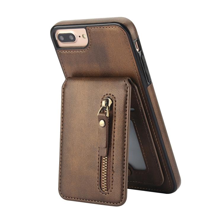 For iPhone 7 Plus / 8 Plus Zipper Wallet Split MagSafe Leather Back Phone Case