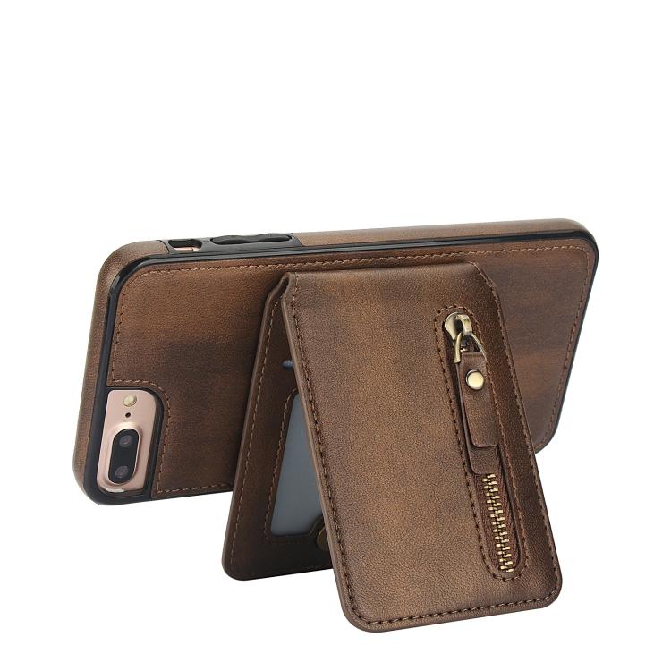For iPhone 7 Plus / 8 Plus Zipper Wallet Split MagSafe Leather Back Phone Case