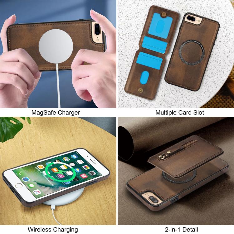 For iPhone 7 Plus / 8 Plus Zipper Wallet Split MagSafe Leather Back Phone Case