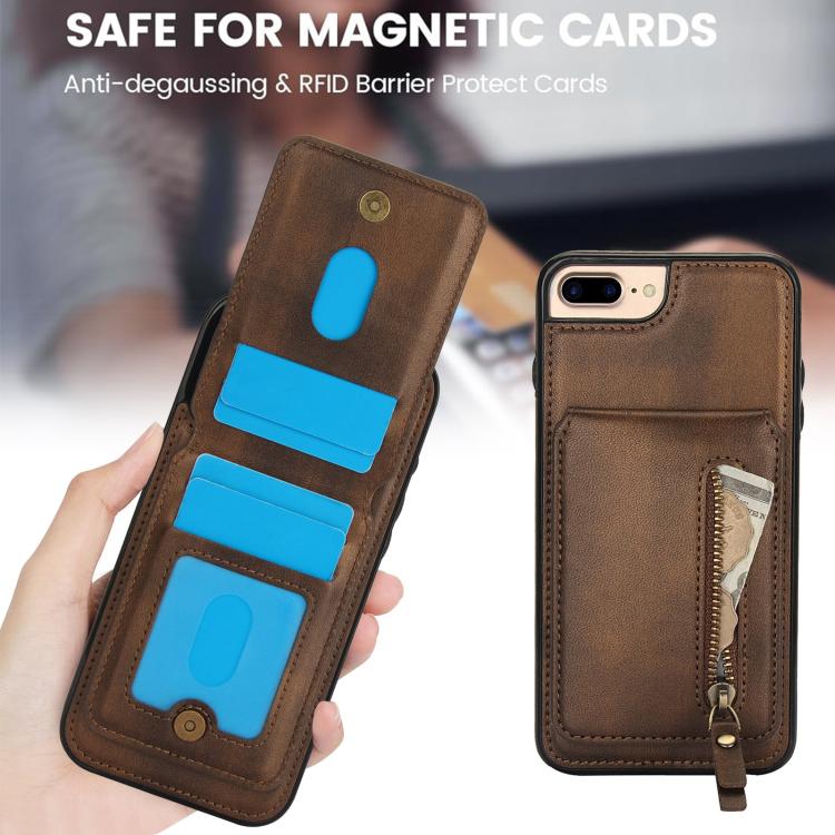 For iPhone 7 Plus / 8 Plus Zipper Wallet Split MagSafe Leather Back Phone Case