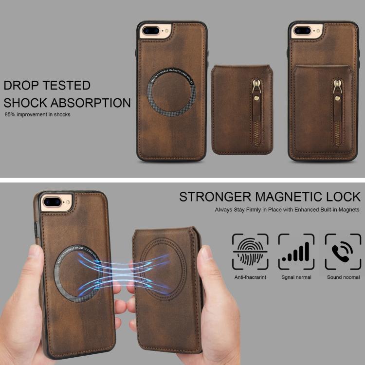 For iPhone 7 Plus / 8 Plus Zipper Wallet Split MagSafe Leather Back Phone Case