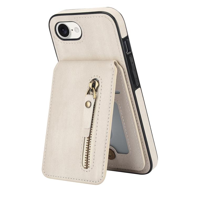 For iPhone 17e / 16e Zipper Wallet Split MagSafe Leather Back Phone Case
