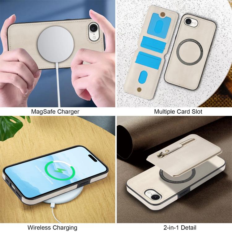 For iPhone 17e / 16e Zipper Wallet Split MagSafe Leather Back Phone Case