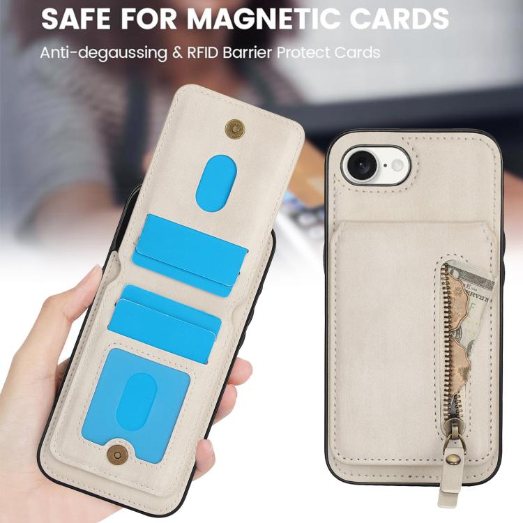 For iPhone 17e / 16e Zipper Wallet Split MagSafe Leather Back Phone Case