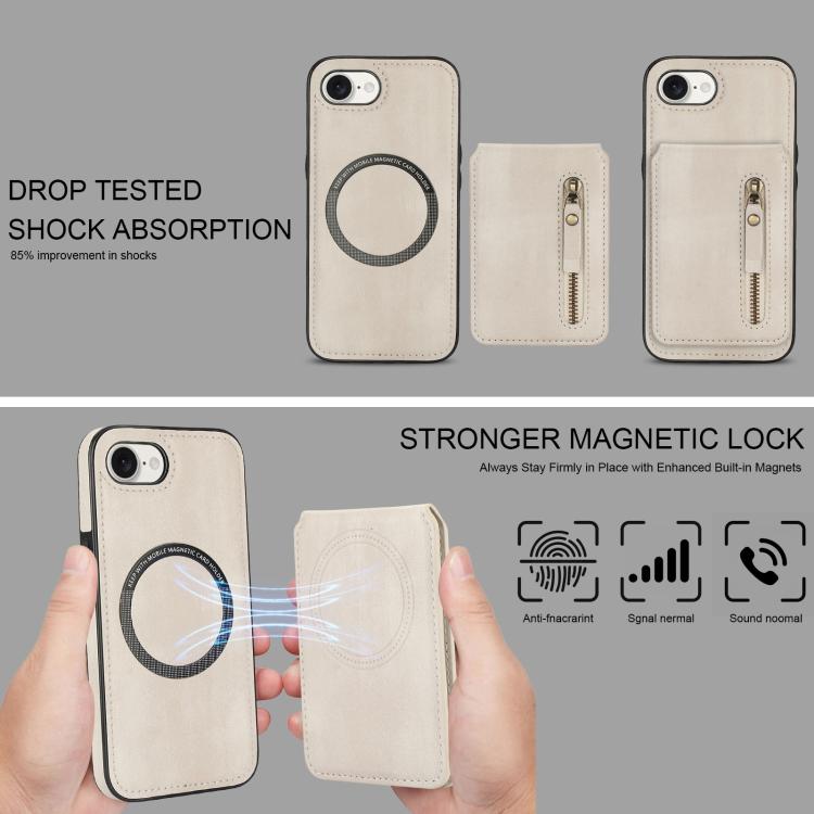For iPhone 17e / 16e Zipper Wallet Split MagSafe Leather Back Phone Case