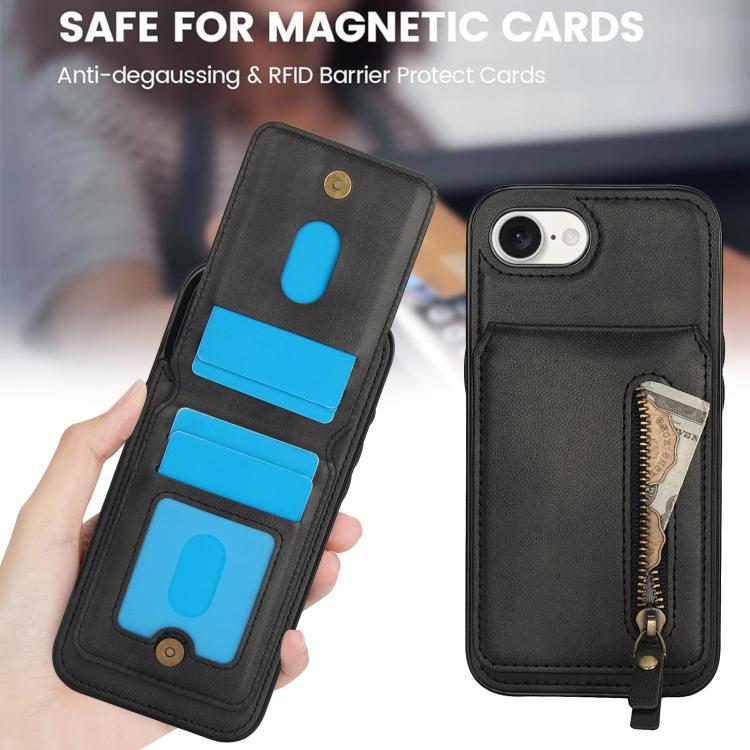 For iPhone 17e / 16e Zipper Wallet Split MagSafe Leather Back Phone Case