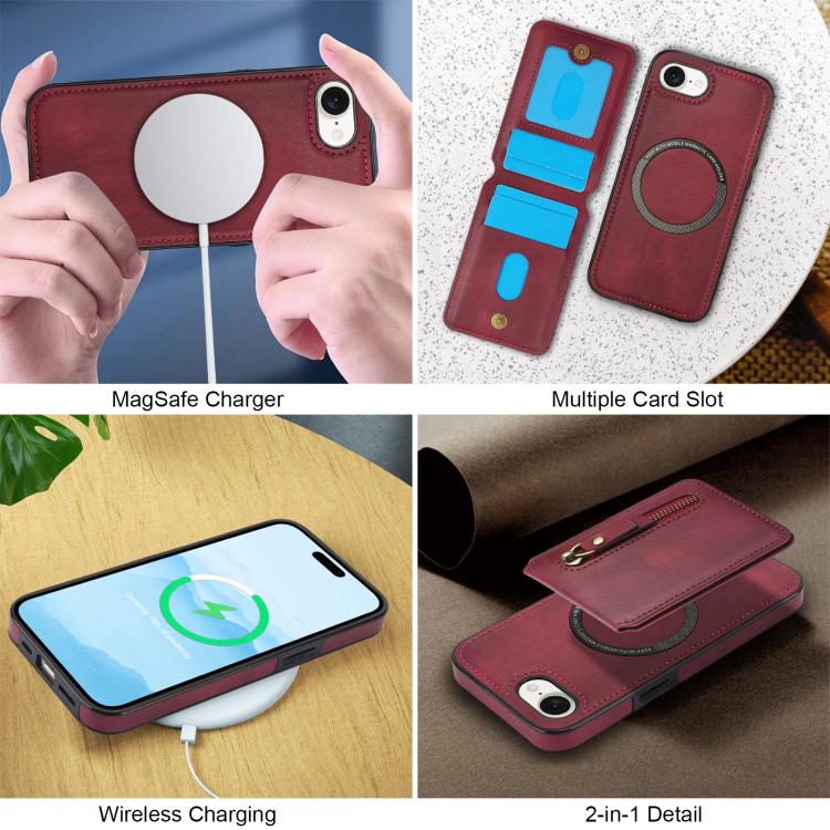 For iPhone 17e / 16e Zipper Wallet Split MagSafe Leather Back Phone Case