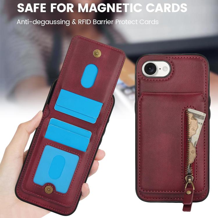 For iPhone 17e / 16e Zipper Wallet Split MagSafe Leather Back Phone Case