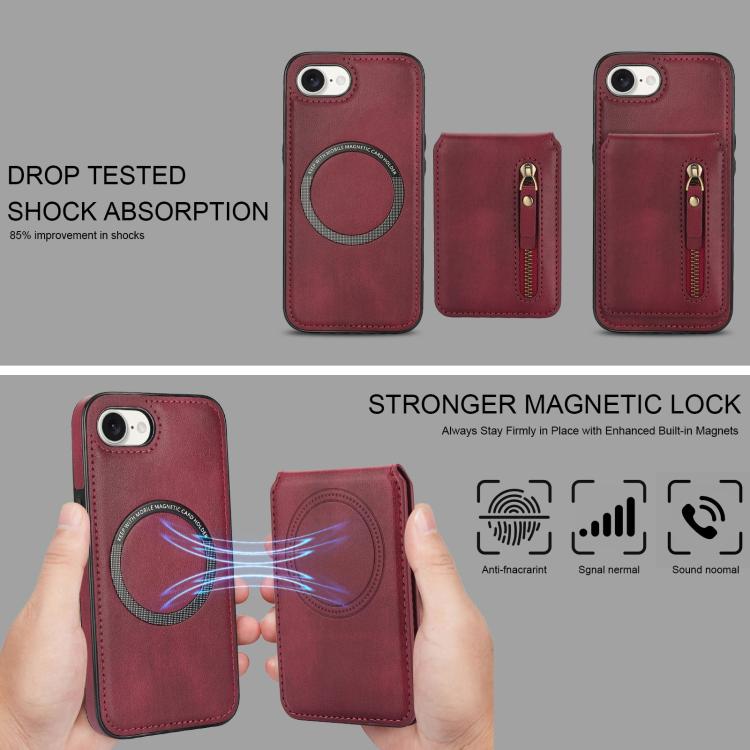 For iPhone 17e / 16e Zipper Wallet Split MagSafe Leather Back Phone Case