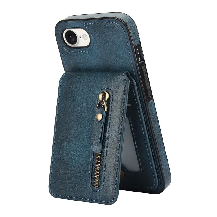 For iPhone 17e / 16e Zipper Wallet Split MagSafe Leather Back Phone Case